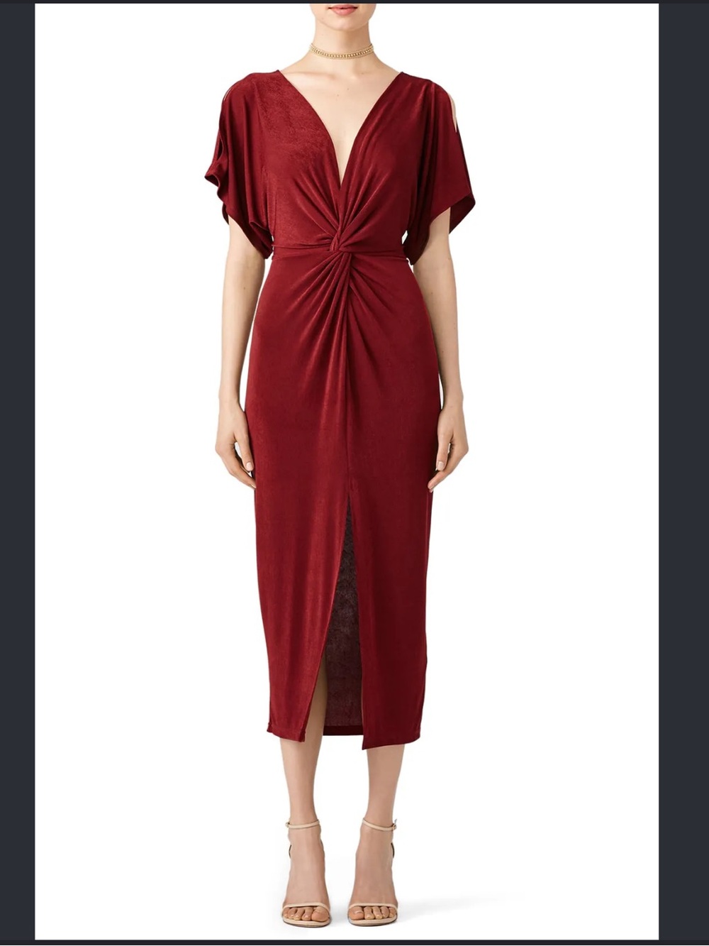 ASTR the Label Kiera Midi Cocktail Dress in Wine Fall Glam Open Back NYE